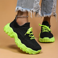 Thick Sole Shock Absorption Running Shoes Mesh Breathable Lace Up