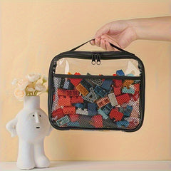 Zippered PVC Organizer Bag with Mesh Insert for Makeup & Beauty Storage