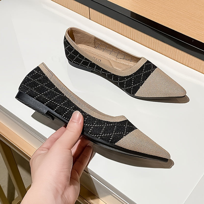 Women's Pointed Toe Knit Flat Shoes Soft Sole Slip On Casual Walking Shoes