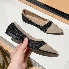 Women's Pointed Toe Knit Flat Shoes Soft Sole Slip On Casual Walking Shoes