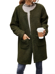 Women's Fluffy Winter Fur Coat with Crew Neck