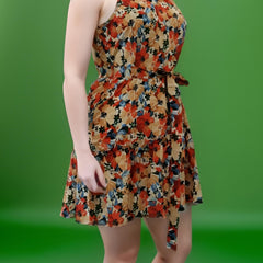 Floral Print Halter Neck Smock Dress With Belt