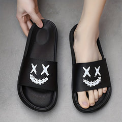 Men's Smile Print Slides Non Slip Slippers