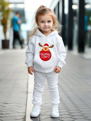 Winter Reindeer Print 2pcs Girls Hoodies Jogger Pants Set For Sports