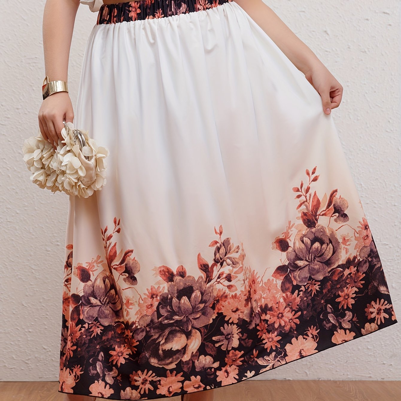 Colorblock Floral Print Maxi Skirt