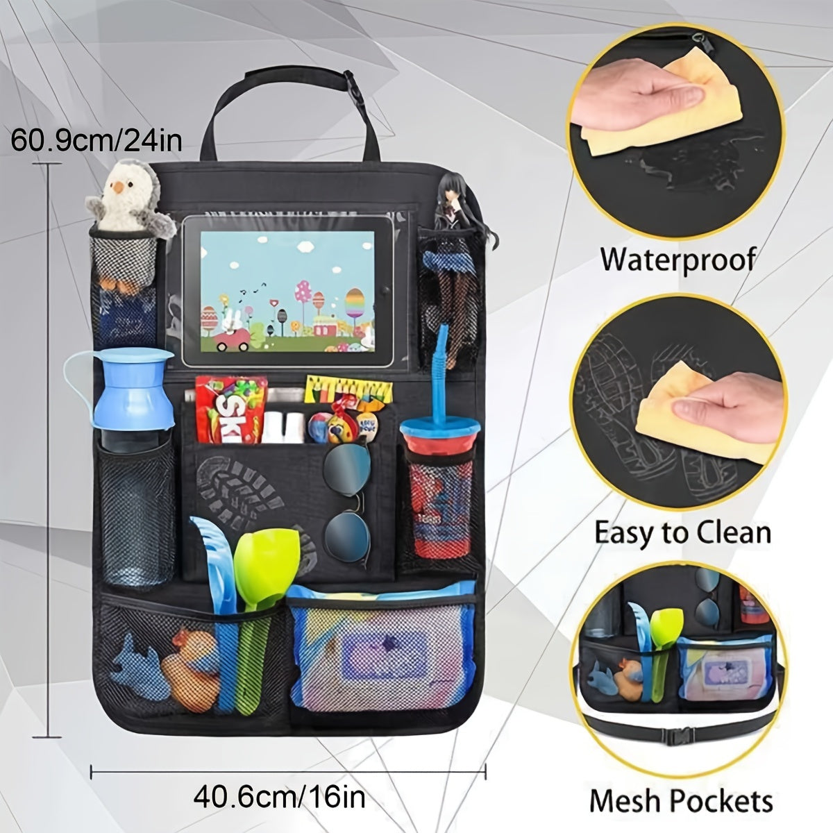 Car Back Seat Organizer Tablet Holder Storage Bag