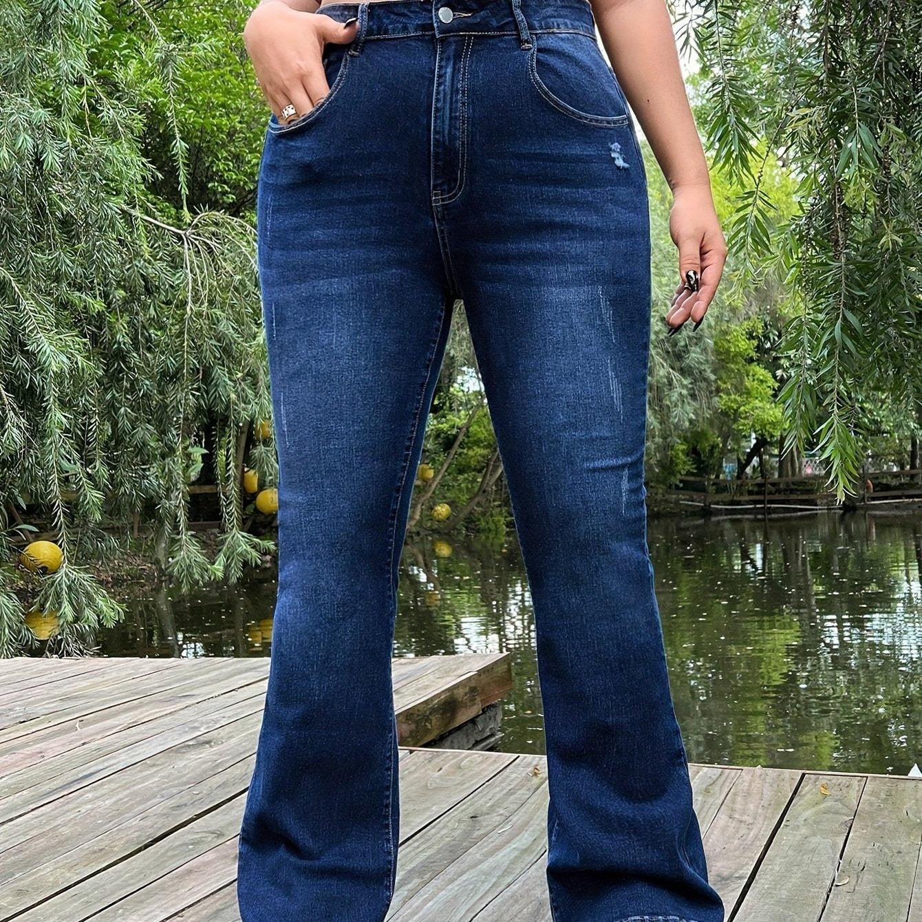 Ripped Button Fly Flared Leg Jeans