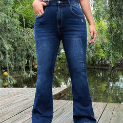 Ripped Button Fly Flared Leg Jeans