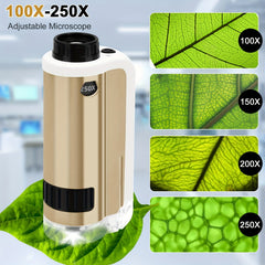 Science Horse 16pcs Portable Microscope Kit with 250x Magnification