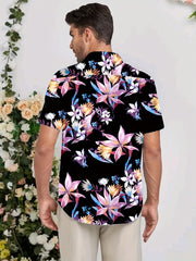 Men's Floral Pattern Lapel Short Sleeve Hawaii Shirt