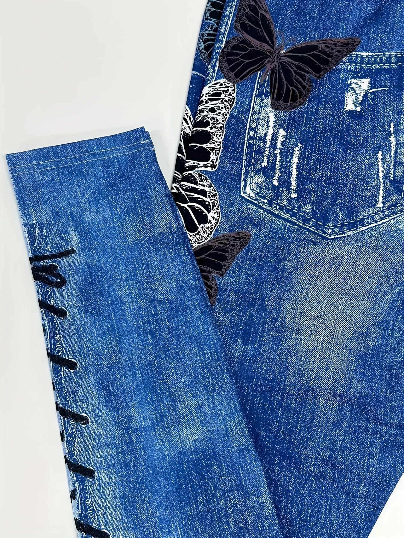 Butterfly Print Jeggings High Waist Slim Fit Long Length