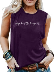 Letter Print Crew Neck Tank Top for Summer