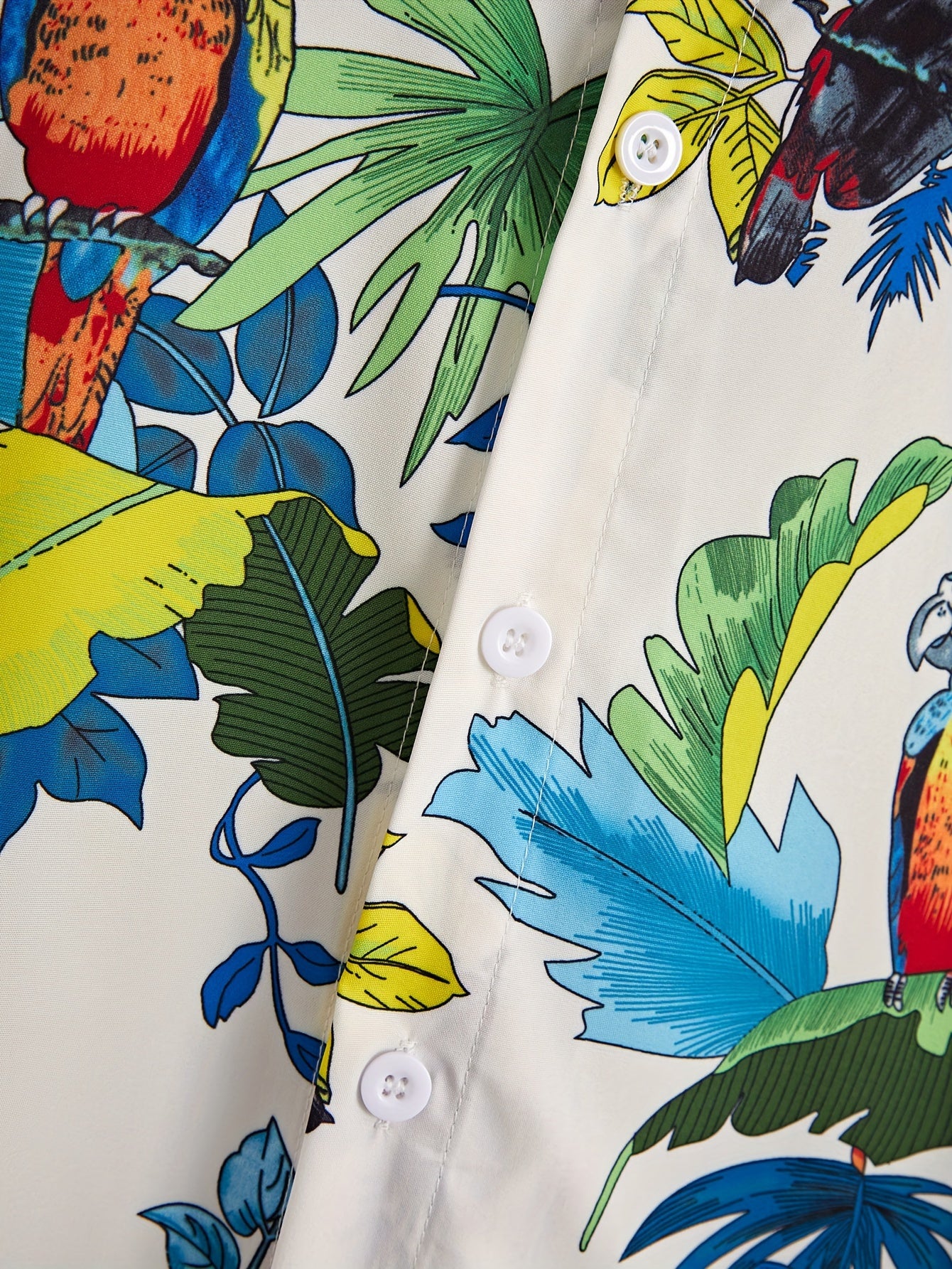 Leaves & Parrot Pattern Men's Short Sleeve Shirt for Summer
