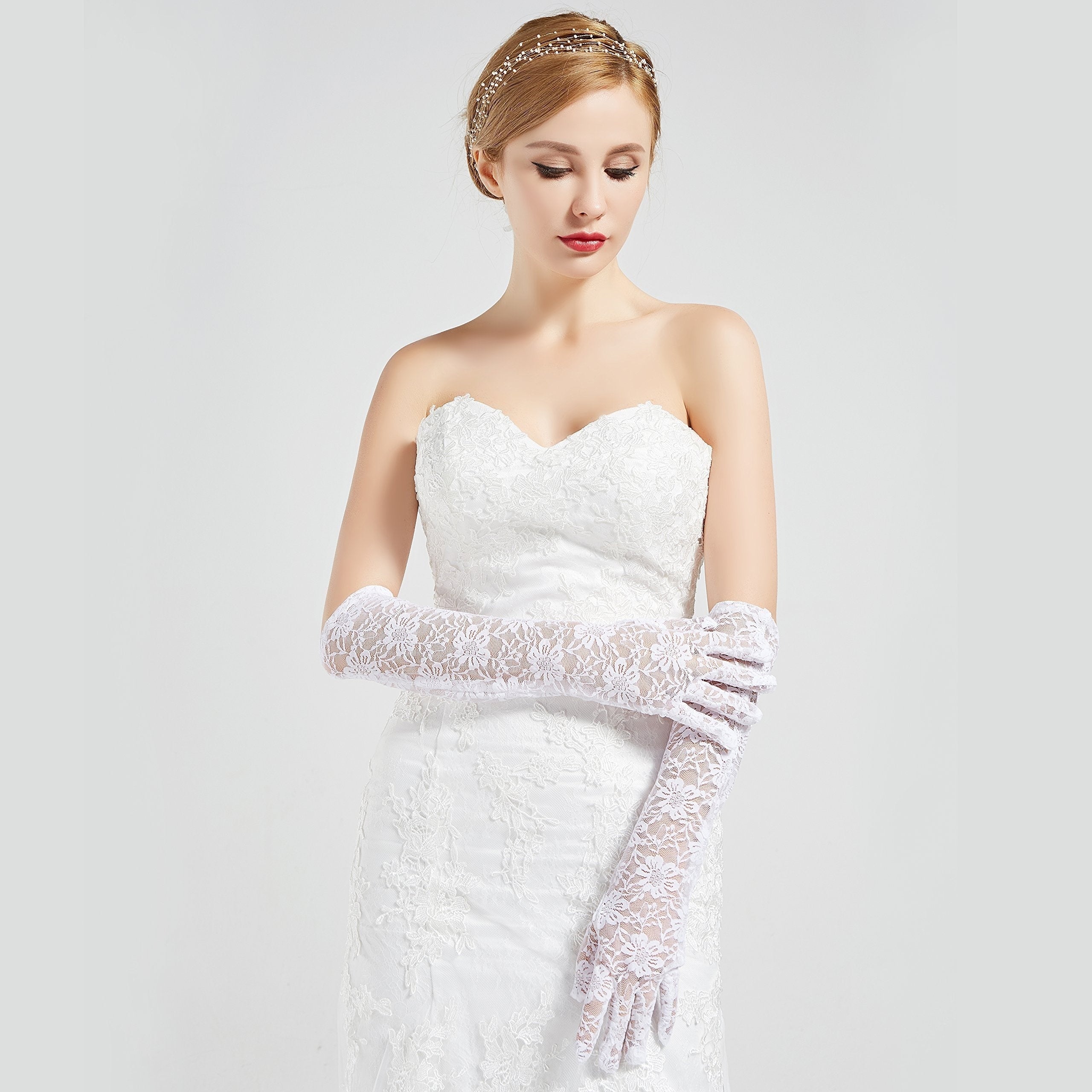 Long Lace Floral Gloves for Party Wedding Bridal