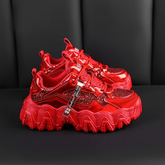 Sequin Glitter Chunky Sneakers Faux Leather Running Shoes