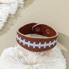 Rugby Pattern Faux Leather Bracelet Sports Style Snap Bangle