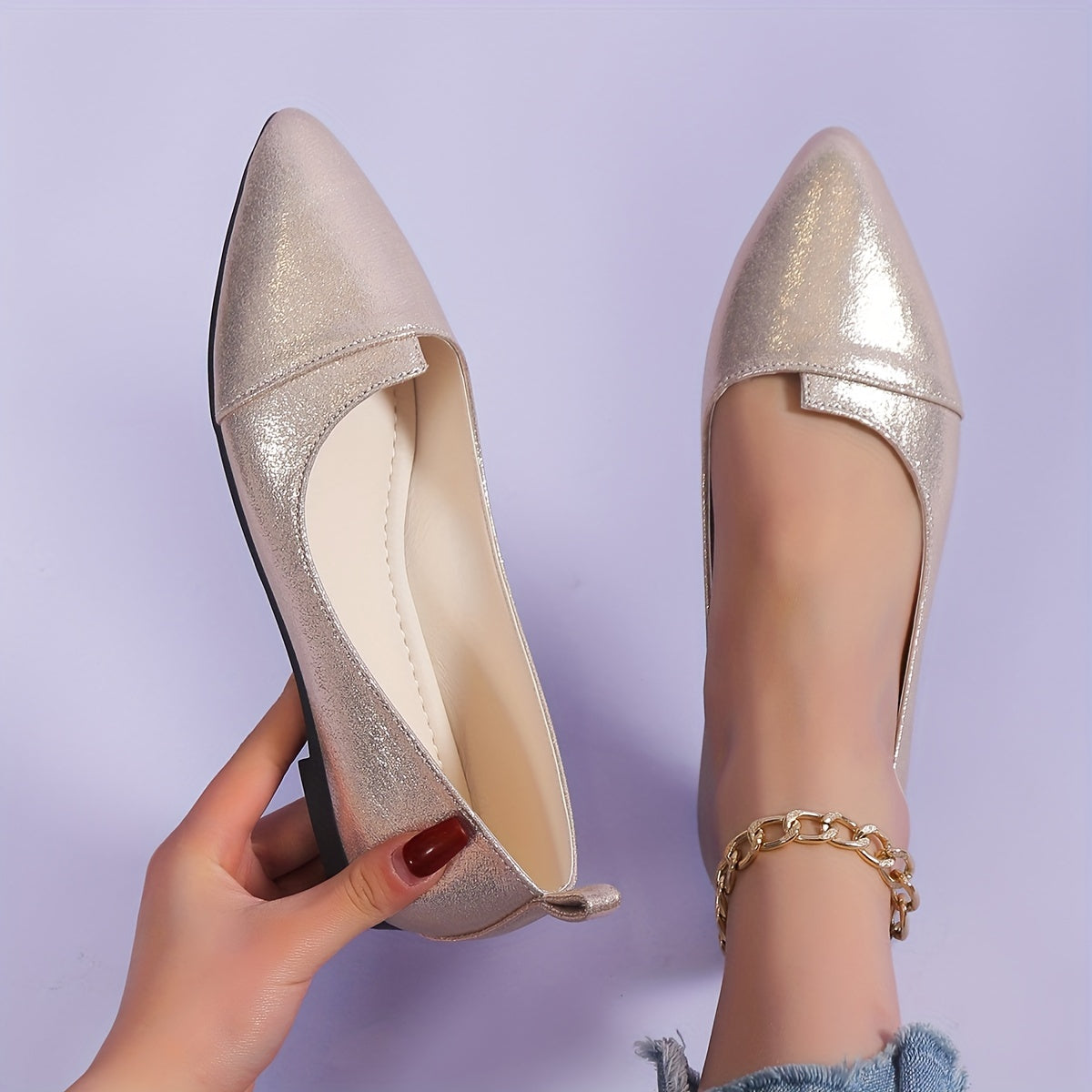 Women's Pointed Toe Ballet Flats Soft Sole Non Slip Shoes