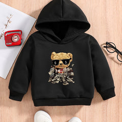 Boys Rich Bear Print Hoodie Sweatshirt