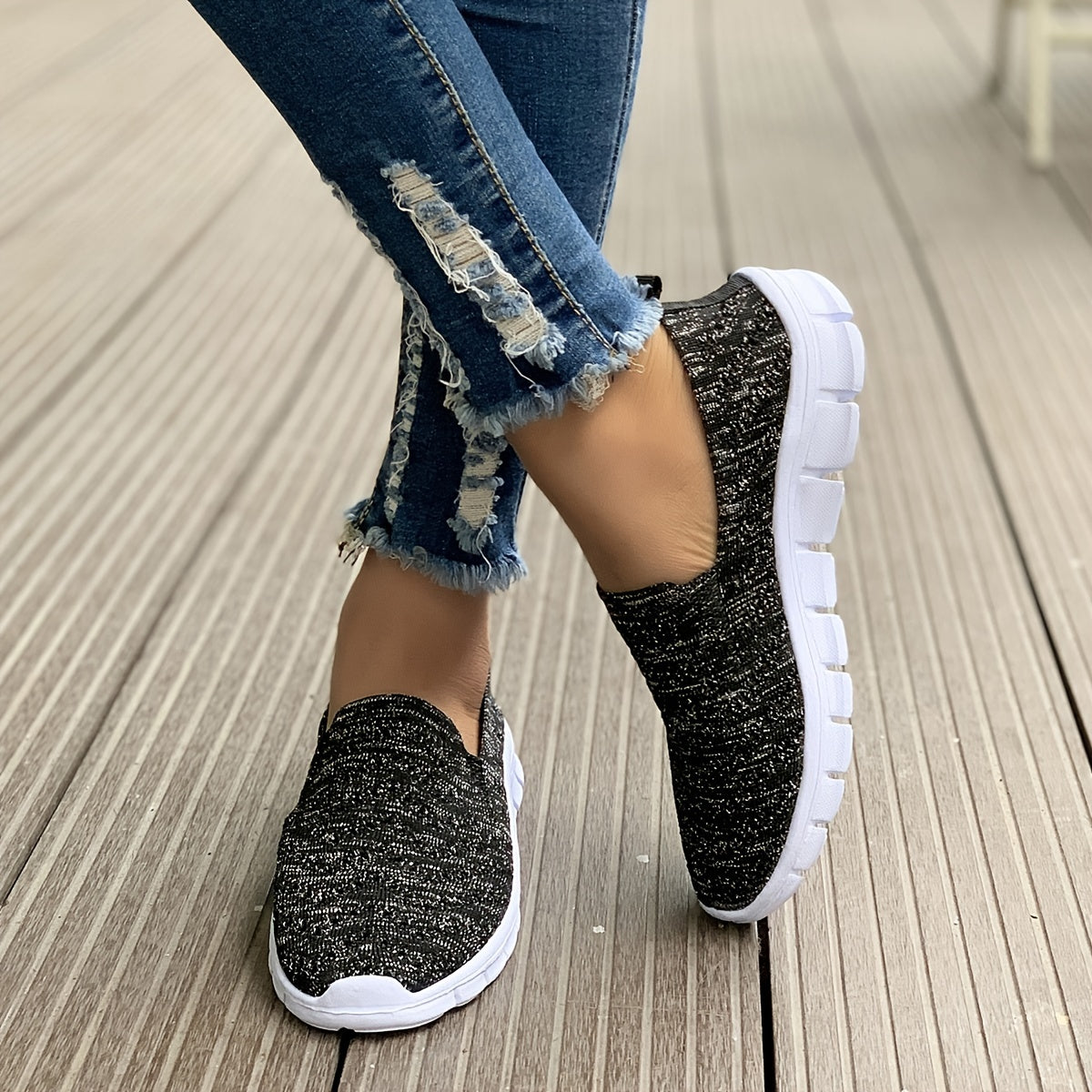 Women's Knitted Non-slip Loafers Breathable Slip On Flat Shoes