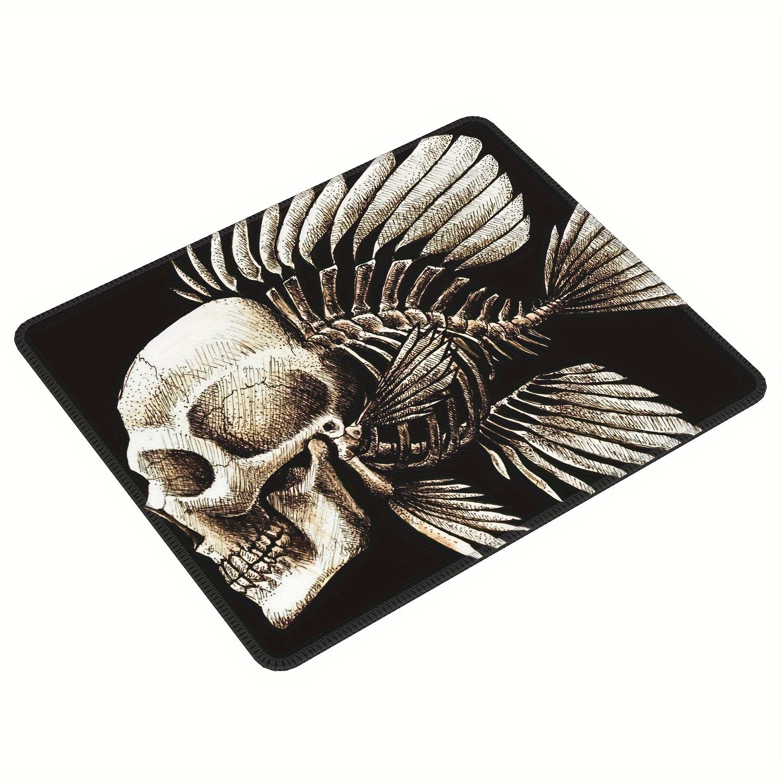 Skull Fish Pattern Mouse Pad 24x20cm for Games Home Office Non-slip Rubber