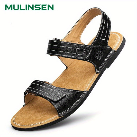 Men's Leather Flat Sandals, Outdoor Non-slip Beach Sandals, Spring Summer