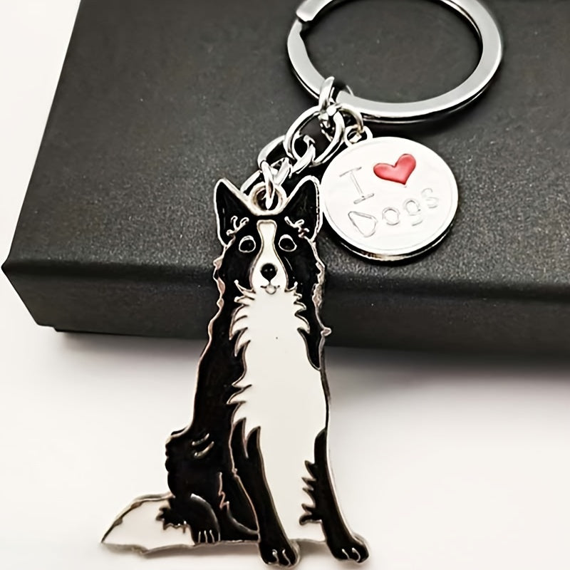 Border Collie Shaped Key Ring Key Chain - Cute Bag Purse Pendant Gift