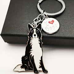 Border Collie Shaped Key Ring Key Chain - Cute Bag Purse Pendant Gift