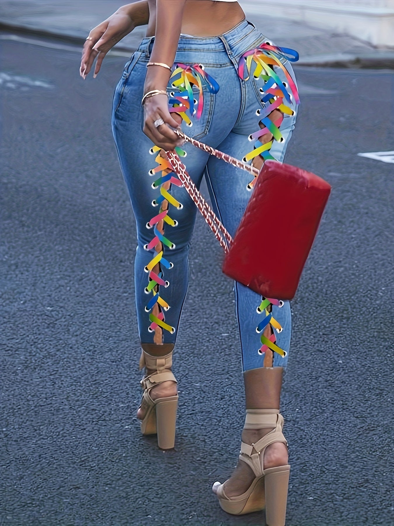 Criss Cross Ripped High Rise Skinny Jeans - Plus Size