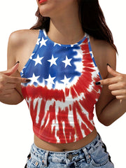 Graphic Print Tank Top Casual Crew Neck Independence Tank Top