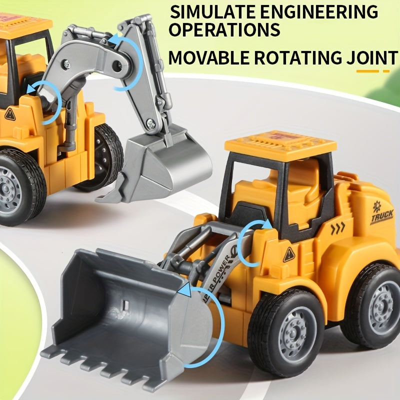 12pcs Engineering Vehicle Children's Toys Excavators Rollers Forklifts