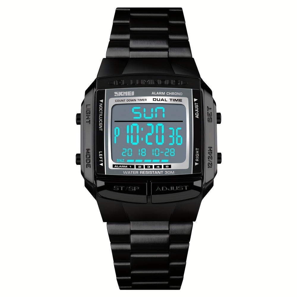 Square Digital Sport Watch with Metal Band