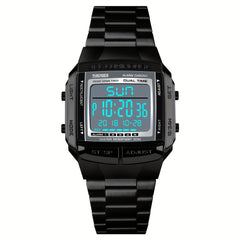 Square Digital Sport Watch with Metal Band