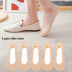 5 Pairs Solid Invisible Socks Low Cut Ankle Socks Women's Stockings