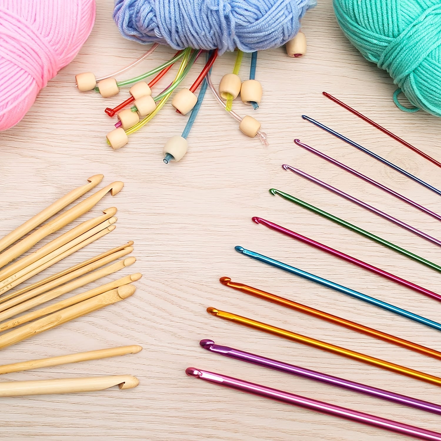 23pcs Tunisian Crochet Set 0-12-0-39in Bamboo Knitting Needle With Bead