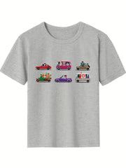 Girls Cartoon Portrait T-shirt Soft Cotton Crew Neck Short Sleeve