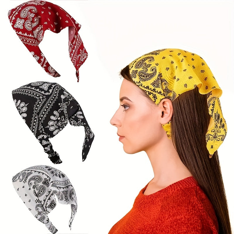 Paisley Print Head Scarf Triangle Bandana Hairband Elastic Headwrap