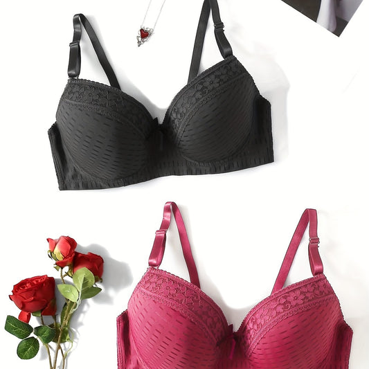 2 Pack Plus Size Bra Set Women's Plus Molded Cup Underwire Bow Bra