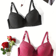 2 Pack Plus Size Bra Set Women's Plus Molded Cup Underwire Bow Bra