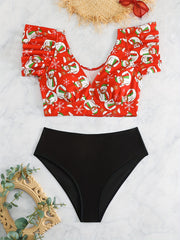 Christmas Sexy Bikini Set Women's Plus Snowflake Pattern V Neck