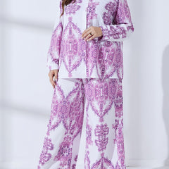 Women's Plus Damask Print Long Sleeve Button Up Shirt & Wide Leg Pants Set
