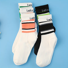 3 Pairs Striped Print Socks Women's Mid Tube Stockings