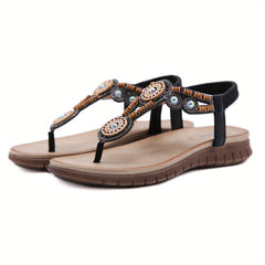 Boho Beads Flat Sandals Thong Slip-On Anti-Skid Shoes