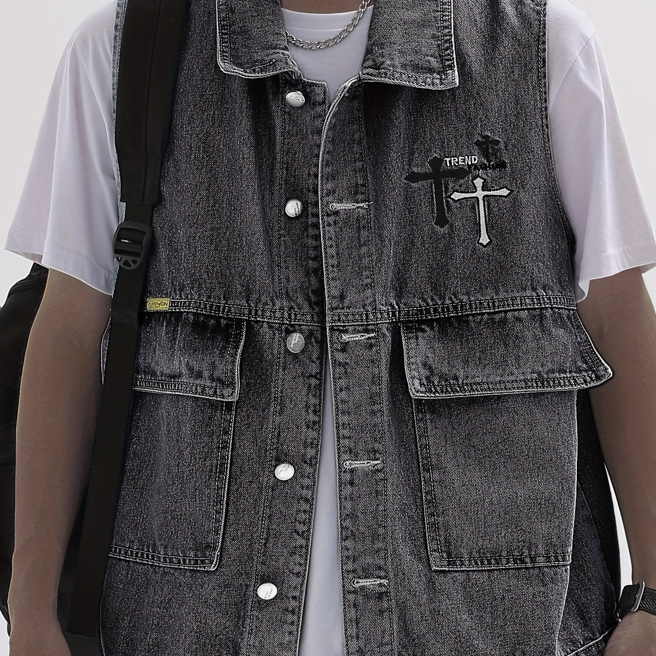 Men's Denim Vest Casual Street Style Big Pockets Turn-Down Collar Waistcoat