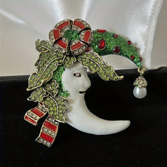 Romantic Flower Moon Brooch for Women Men Unisex Beauty Luxurty Moon Pin