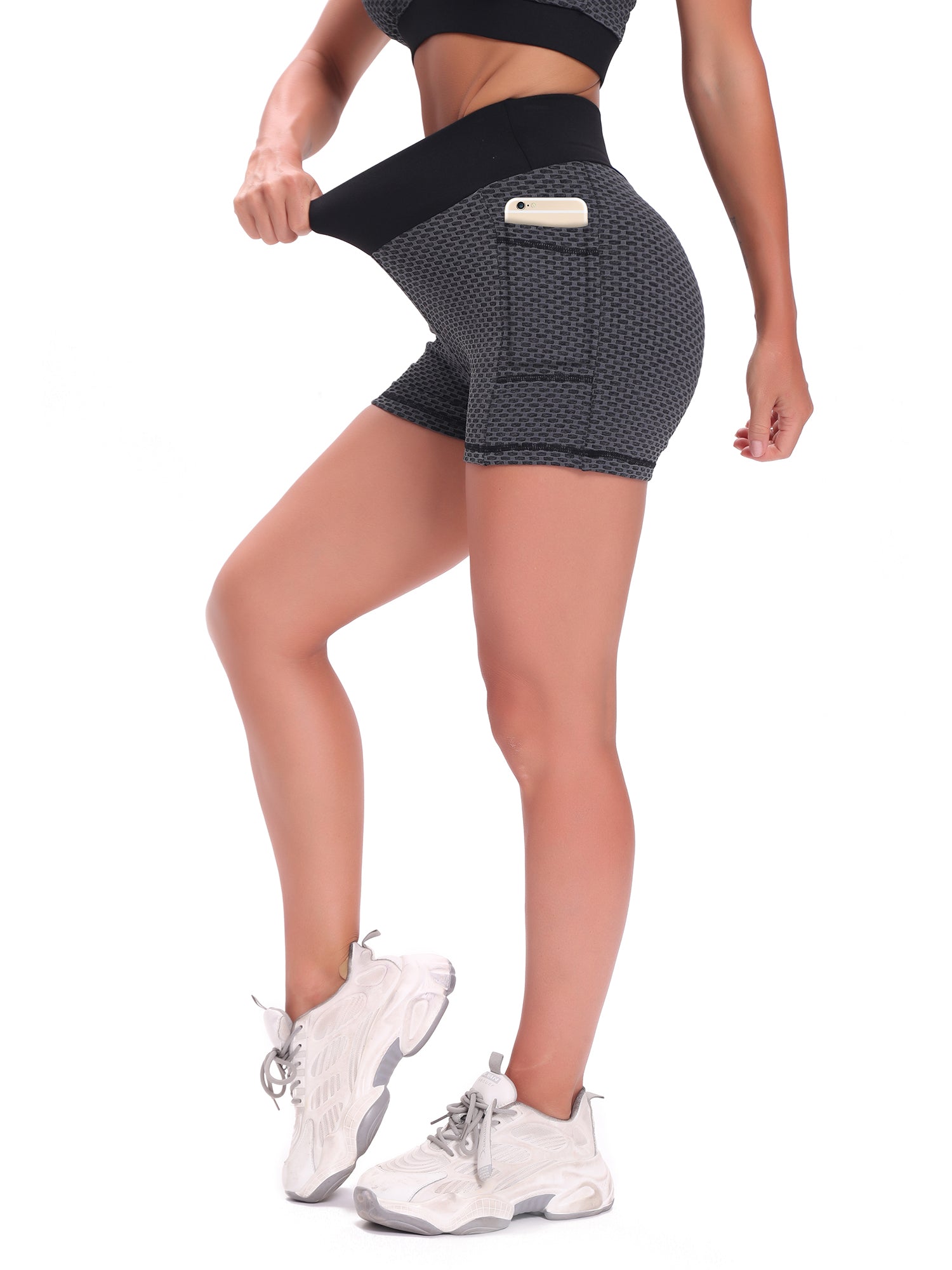 Seersucker Yoga Shorts with Hip Pocket