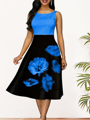 Colorblock Floral Print Midi Tank Dress