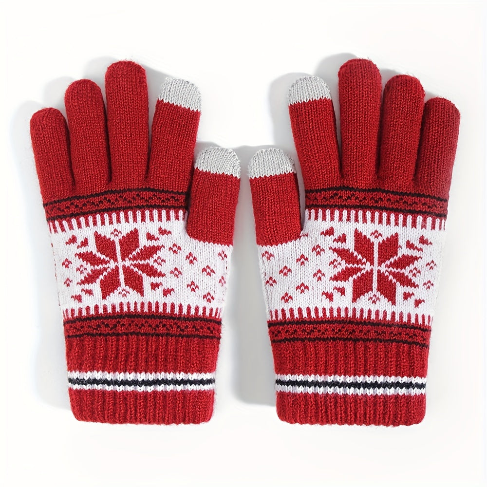 Winter Gloves Snowflake Patterns Plush Touch Screen Gloves