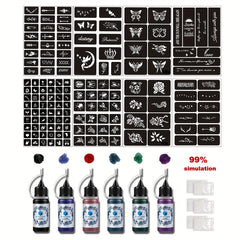 8 Sheets Tattoo Stencils & 6 Bottles Ink Set