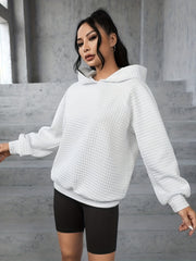 Waffle Loose Hoodie Long Sleeve Sweatshirt Women's