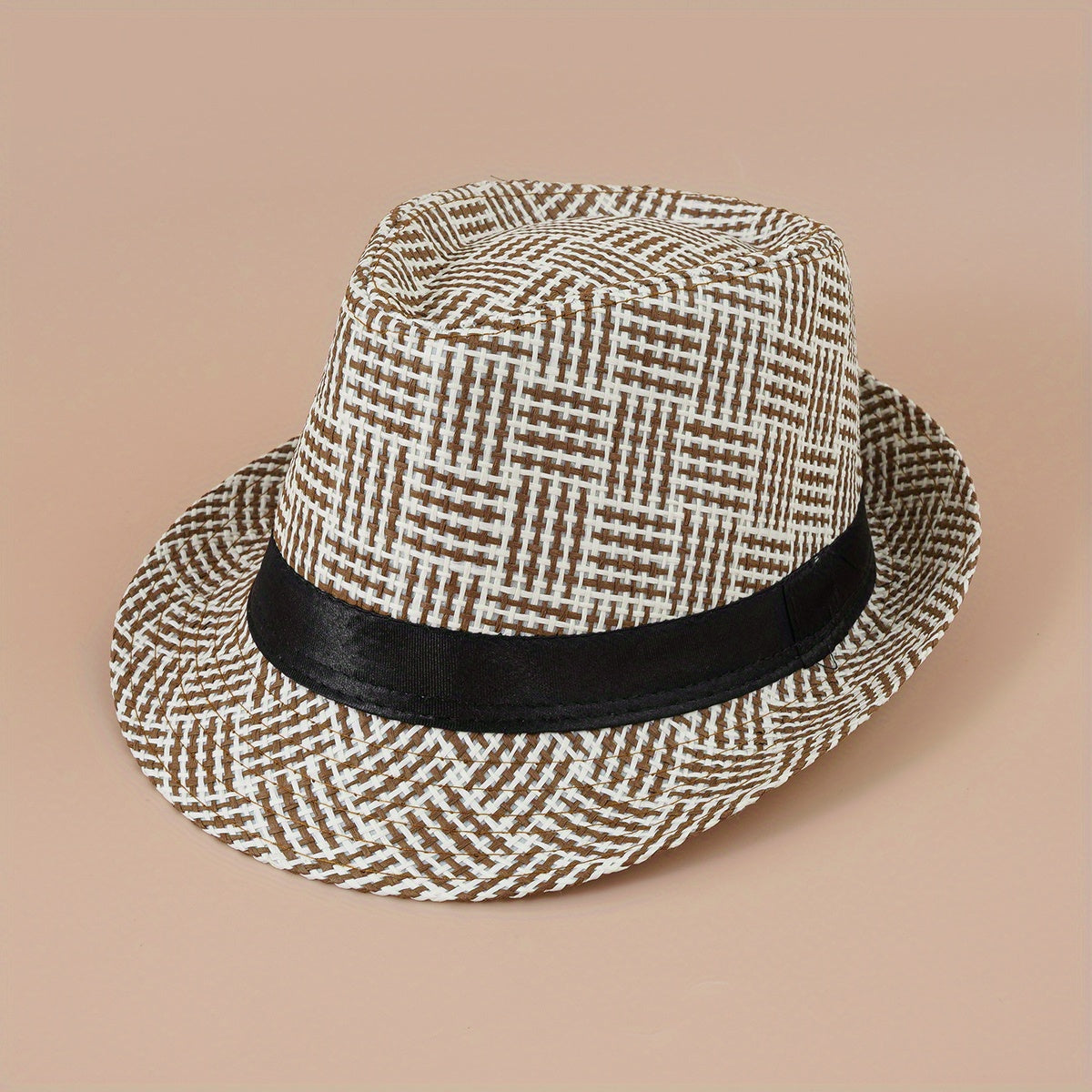 Plaid Striped Jazz Fedora Cap Straw Sun Hat British Style Trilby Hats